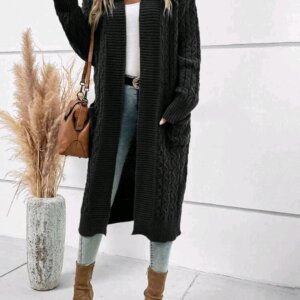 SHEIN Essnce Dual Pocket Drop Shoulder Cable Knit Duster Cardigan